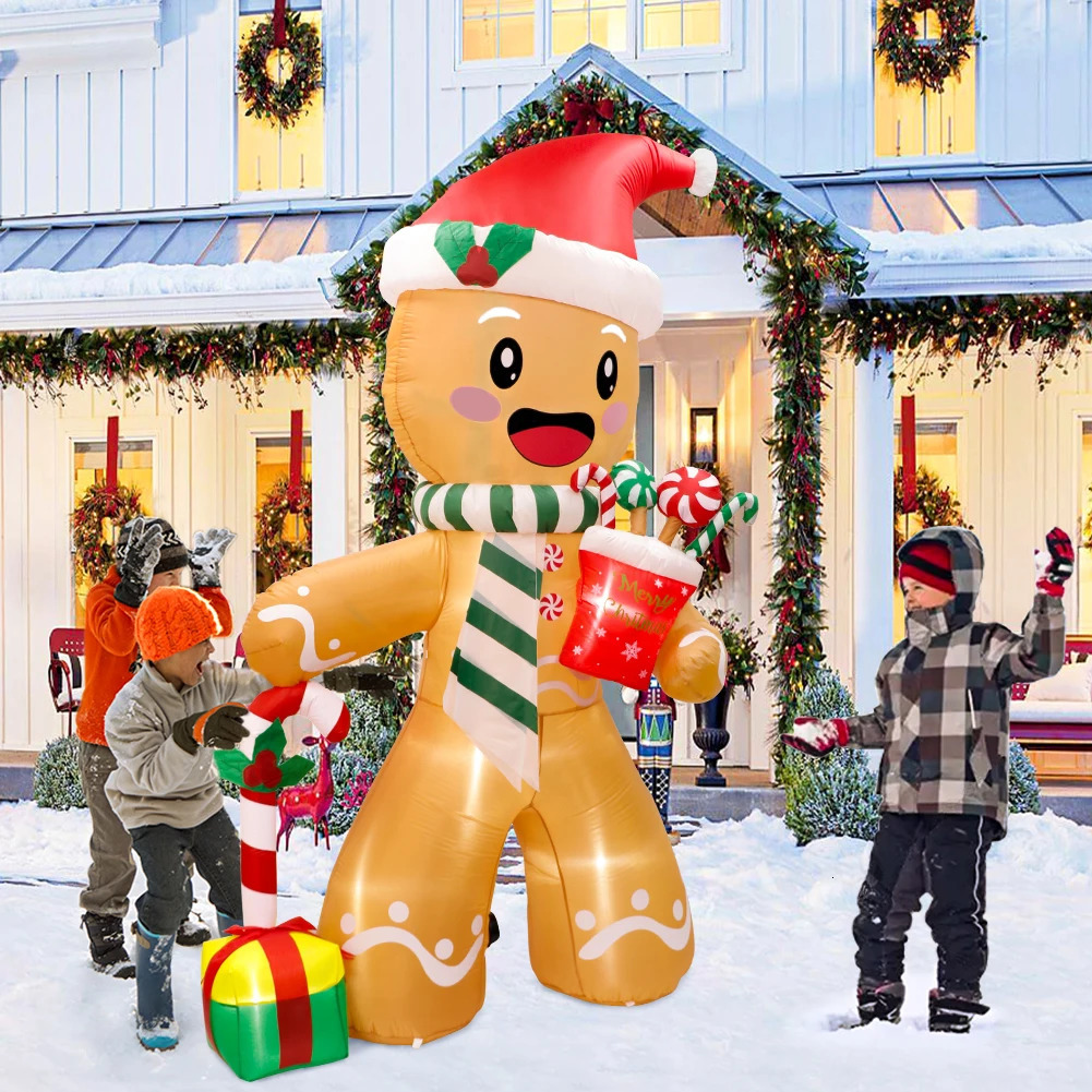 8FT Christmas Inflatables Outdoor Decorations Gingerbread Man Cute Xmas Blow Up Yard Decorations with 8 LED Lights for Decor 241007