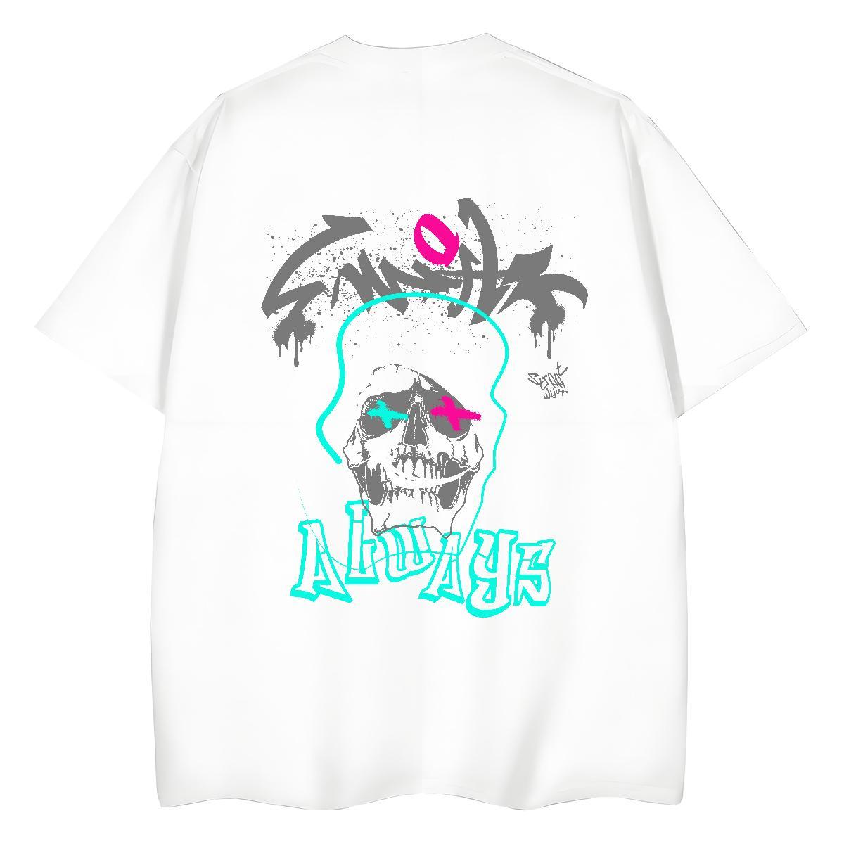 New T-Shirts 230g Cotton Short Sleeve O-Neck Casual Sport skull Tshirt for Man Woman Free Shipping Cartoon Printing L-4XL Top Shirts