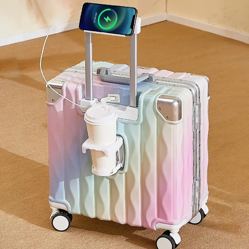Cabin Password 18 20 Trolley Case Small Lage with USB Cup Phone Stand Travel Bag Suitcase 241007 4