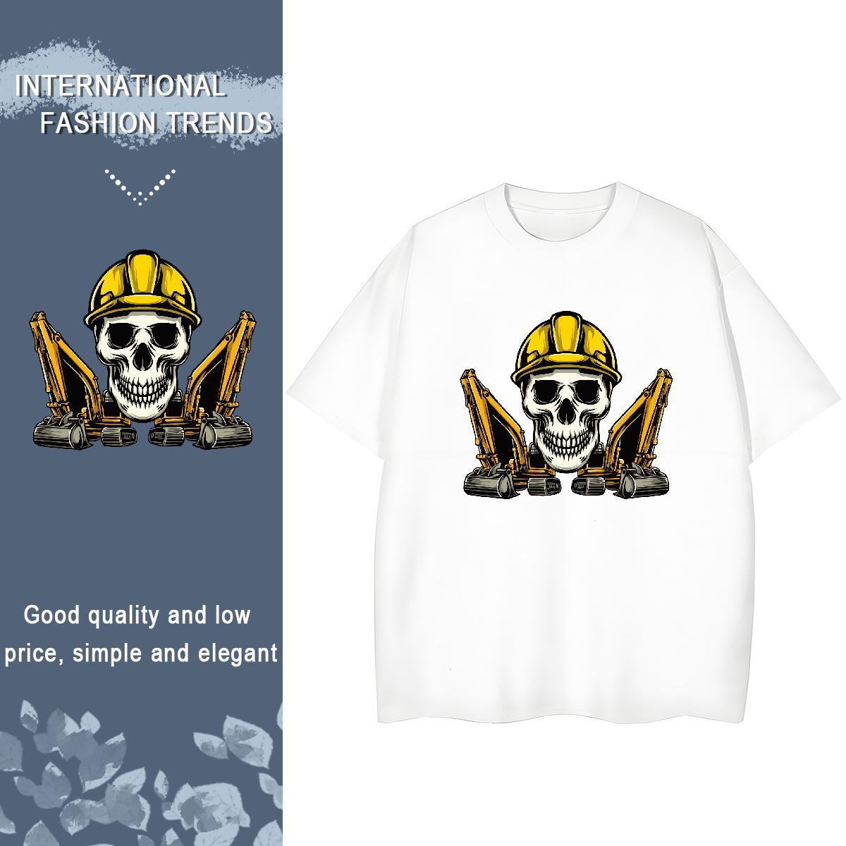 Fashion Casual T shirt 230g 100% Cotton Breathable Street Casual skull Unisex Tshirts High quality Anime Polos