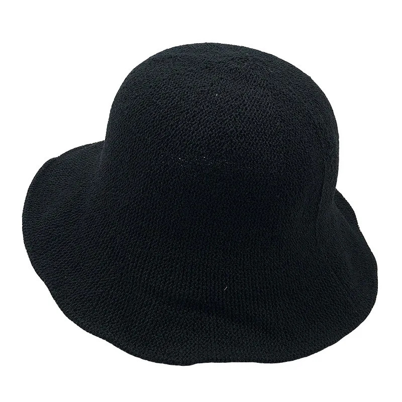 Fashion Bucket Hat Summer Hollow Knitted Solid Color Sunhat Fishermans Casual Folding Beach 241009
