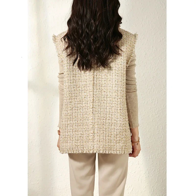 Tweed Wool Vest Spring Fashionable White Gold Silk Sequined Knitted for Women Autumn winter 241011
