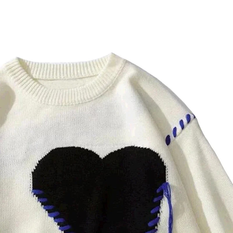 Harajuku Love Pattern Knitted Ugly Sweater Mens Alphabet Punk Rock Black Gothic Retro Grandpa Sweater Womens Cute Zipper 241007