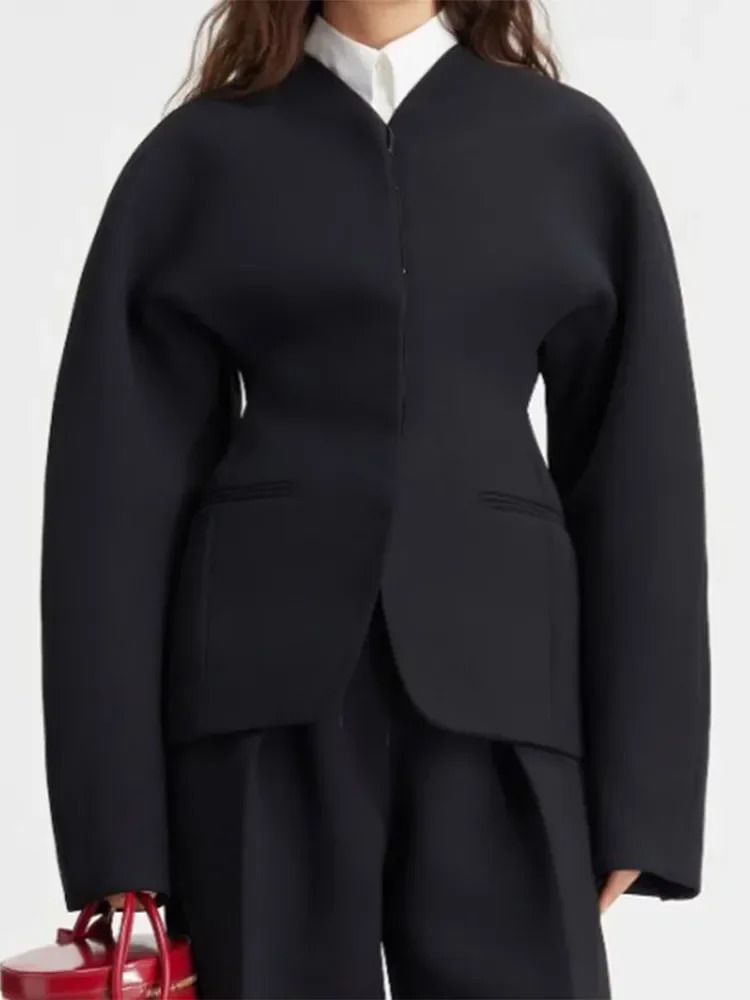 Fashion Solid Lapel Short Jacket Women Chic Long Sleeves Pockets Invisible Buckle Coats 2024 Autumn Elegant Street Outerwear 241011