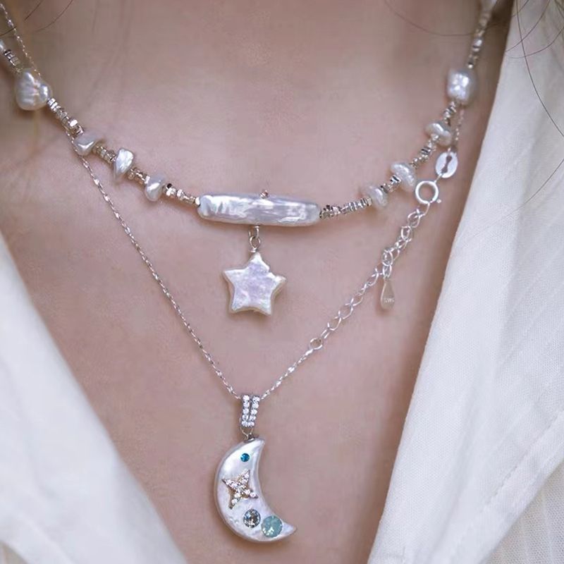 pated Stainless Steel Jewelry Jewellery Pendant Necklace Chain Star Freshwater Pearl Necklace