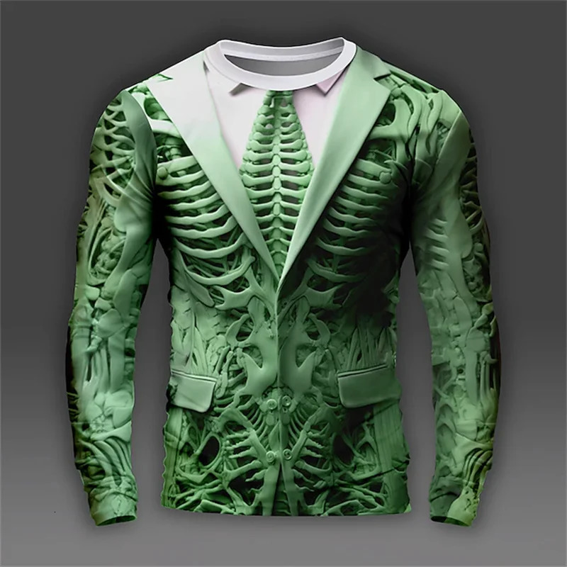Autumn 3D Print Skeleton Skulls Long Sleeve T Shirt Horror Skull Graphic Clothes Vintage Cool Tops Mens Clothing 241011