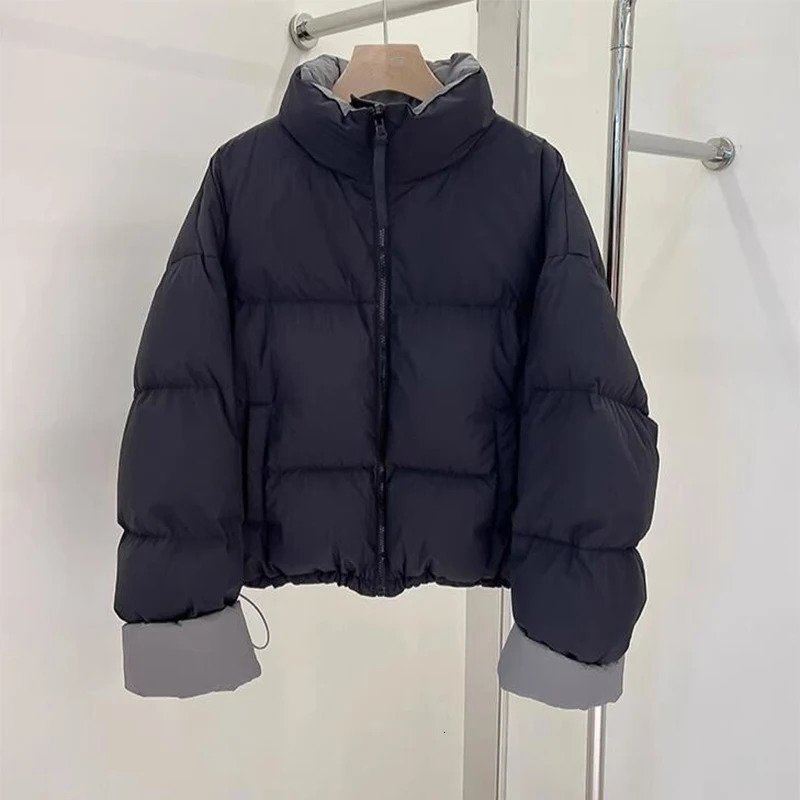 Korea Winter Down Cotton Short Coats Tops Warm Lapel Jackets Casual Fashion Loose Cropped Chaqueta Snow Wear Women Casaco 240930