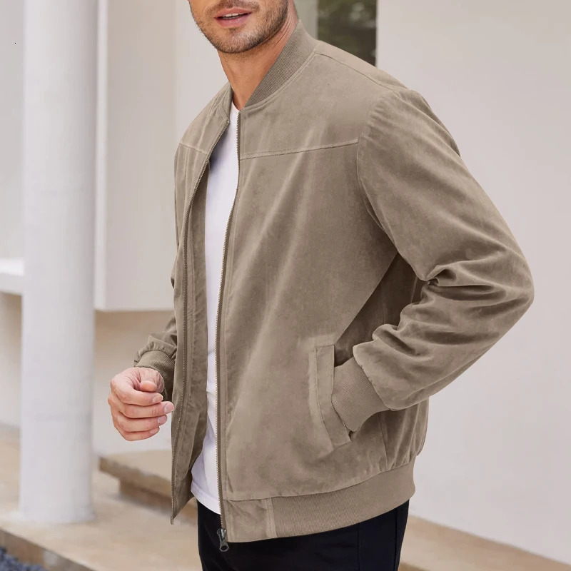 Autumn suede solid color mens retro long sleeved zipper cardigan jacket fashionable and versatile outerwear. 241011