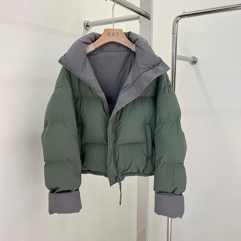 Korea Winter Down Cotton Short Coats Tops Warm Lapel Jackets Casual Fashion Loose Cropped Chaqueta Snow Wear Women Casaco 240930