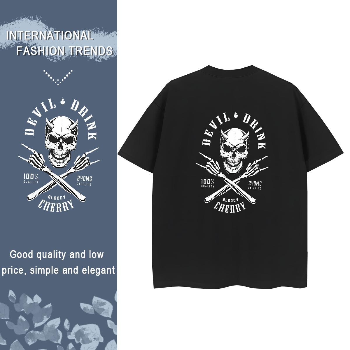 Factory Direct T-Shirts 230g Pure Cotton Short sleeve Soft Sport skull Women Tshirts Popular Black Oversized Tee Shirt