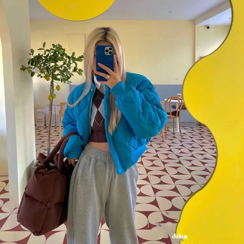 Short Parka Streetwear Solid Cropped Down Coats Korean Fashion Puffer Jacket Winter Casual Zipper Cotton Padded Outwears 240930