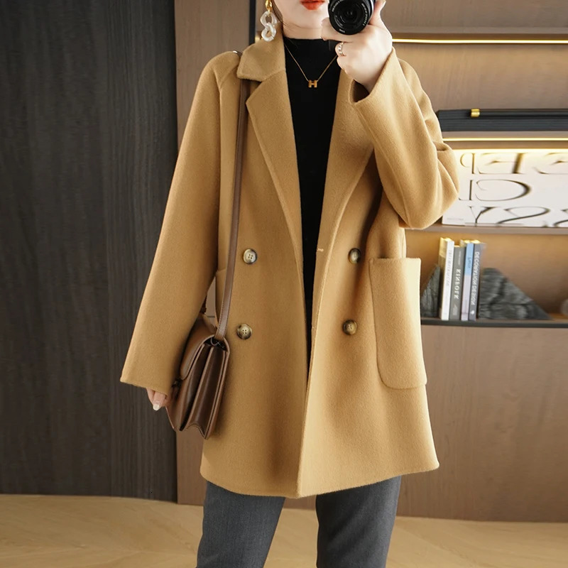 Autumn And Winter Solid Color Wool Woolen Coat For Women Single Breasted Outerwear Korean Version Top 240930