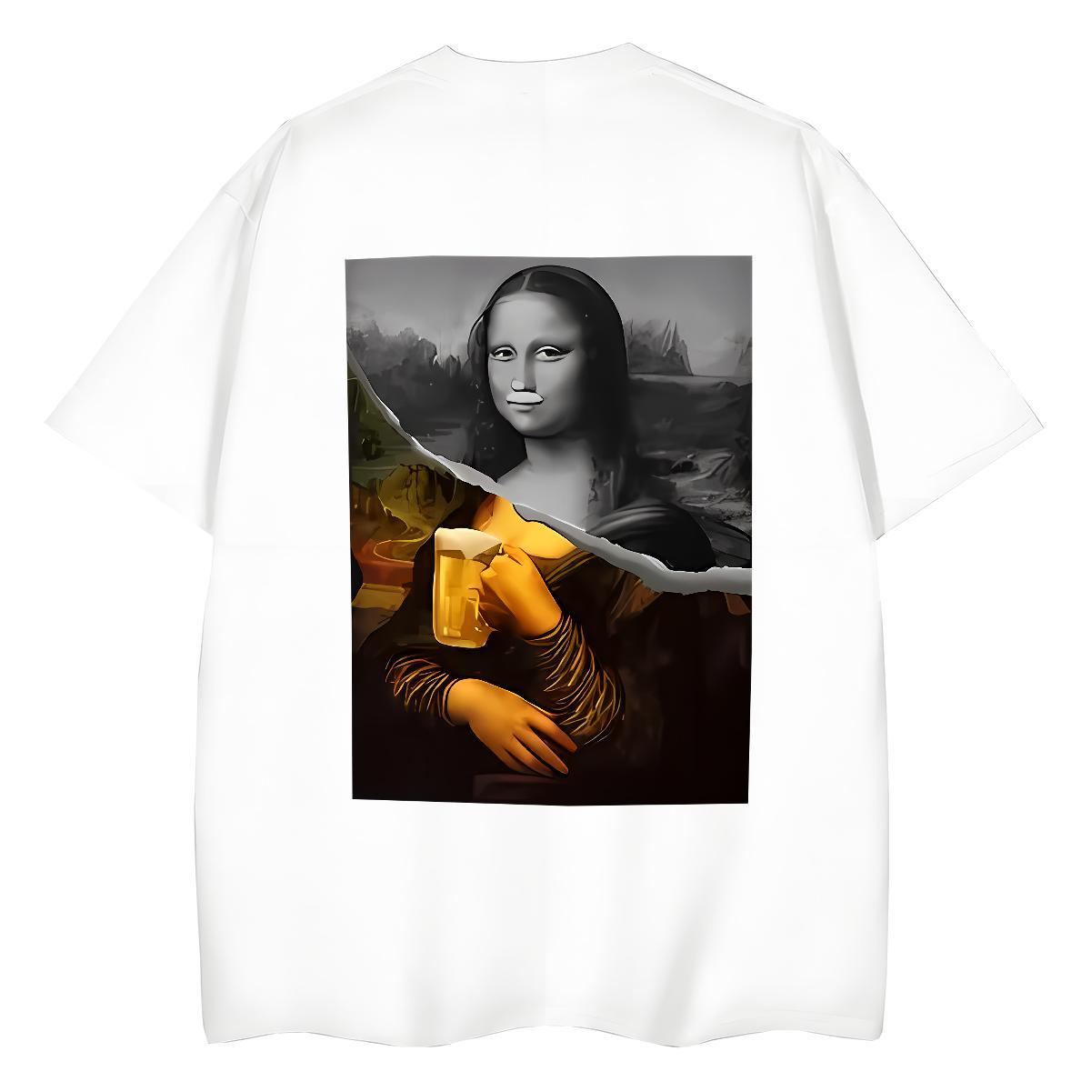 New Arrival T Shirt For Woman 100% Cotton 230g Crew Neck Breathable Casual Beach Mona Lisa Tshirt for Man Woman Unisex Black Oversized Top Shirts