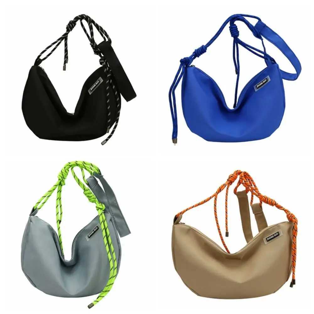 Half moon shaped nylon cross body bag solid color zipper garbage bag large capacity handbag sports messenger bag M241014