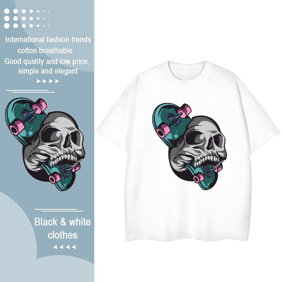 Classic Women T Shirts 230g Pure Cotton Breathable Crew Neck Summer Casual skull Woman Tshirt Free Shipping Black Oversized Tee Shirt