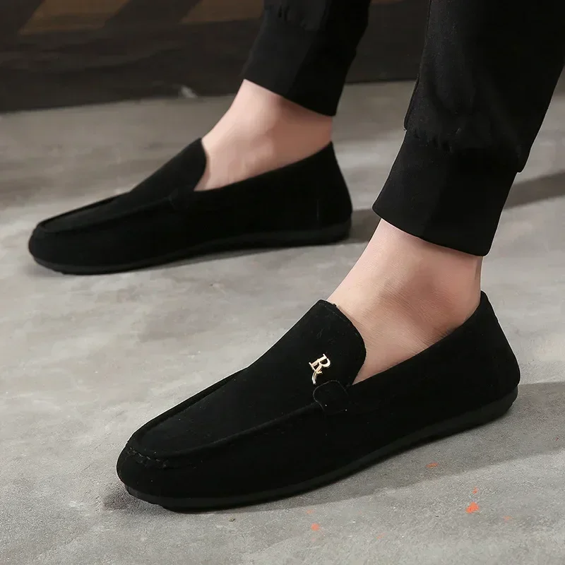 2023 Shoes for Men Soft Comfortable Black Mens Loafers Brand Fashion Slip-On Flats Sneakers Moccasin Driving Casual