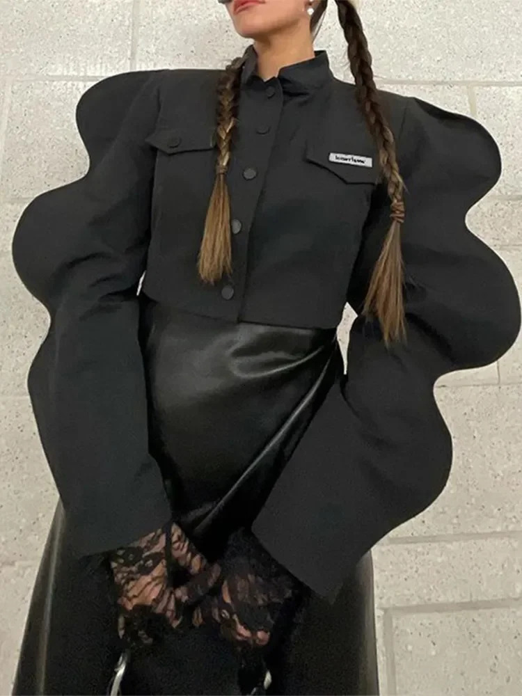 Y2k Top Womens Jacket Fashion Black Top Long Puff Sleeve Sweater Spring and Autumn Womens Party Club Coat 241011