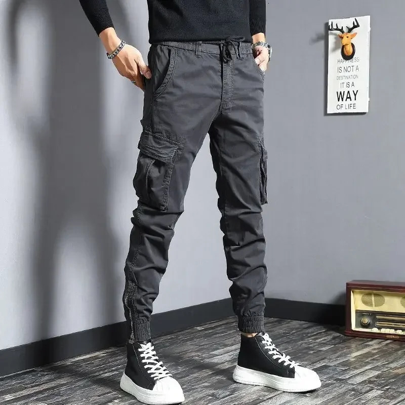 Trouser Mens Pencil Grey Cargo Pants Mens Ultra Thin Stretch Large Emo Cotton Casual Y2k Fashion Korean Style Large 241007