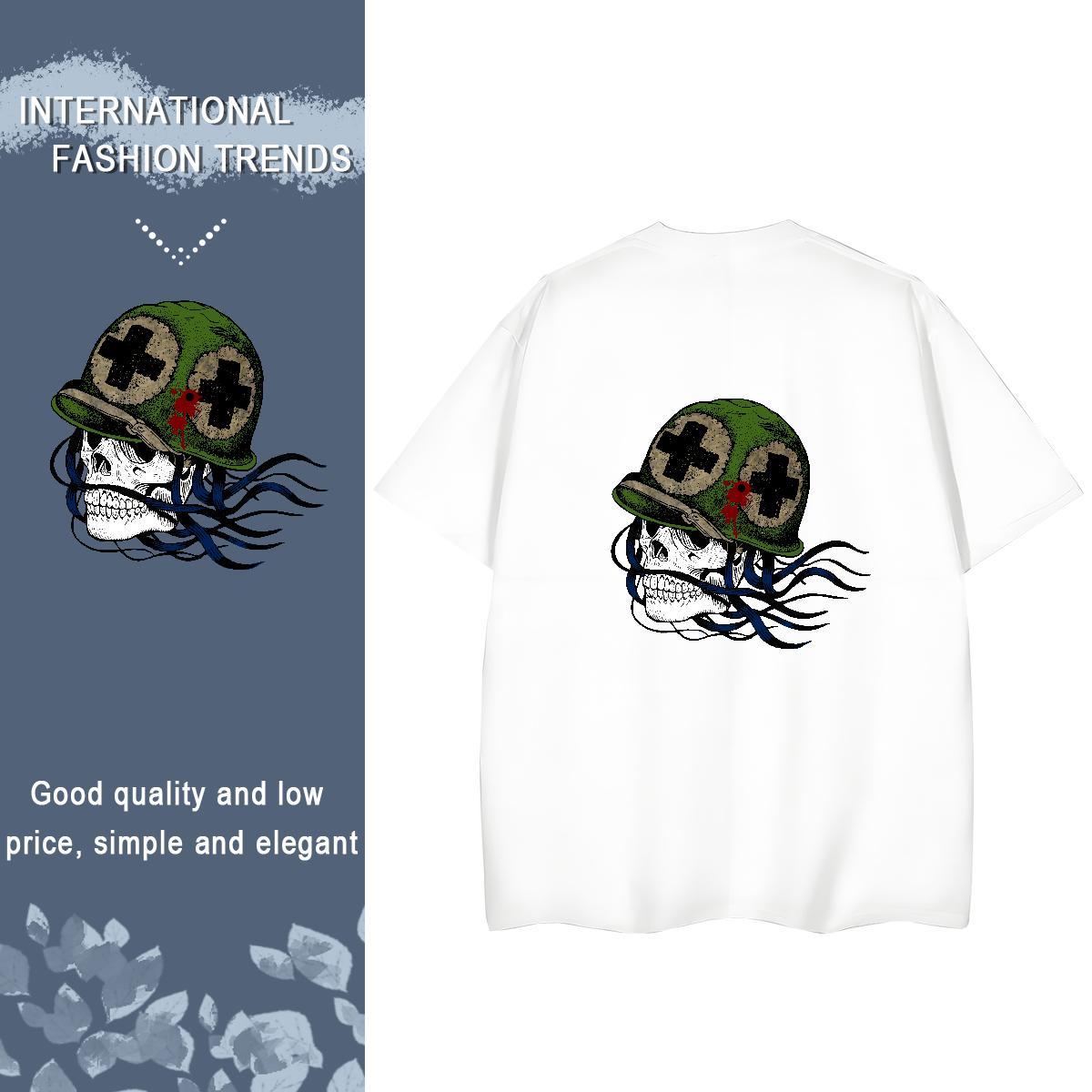 Designer T-Shirts 230g Pure Cotton Crew Neck Breathable Casual Beach skull Unisex Tshirts Brand Custom Printing Wear