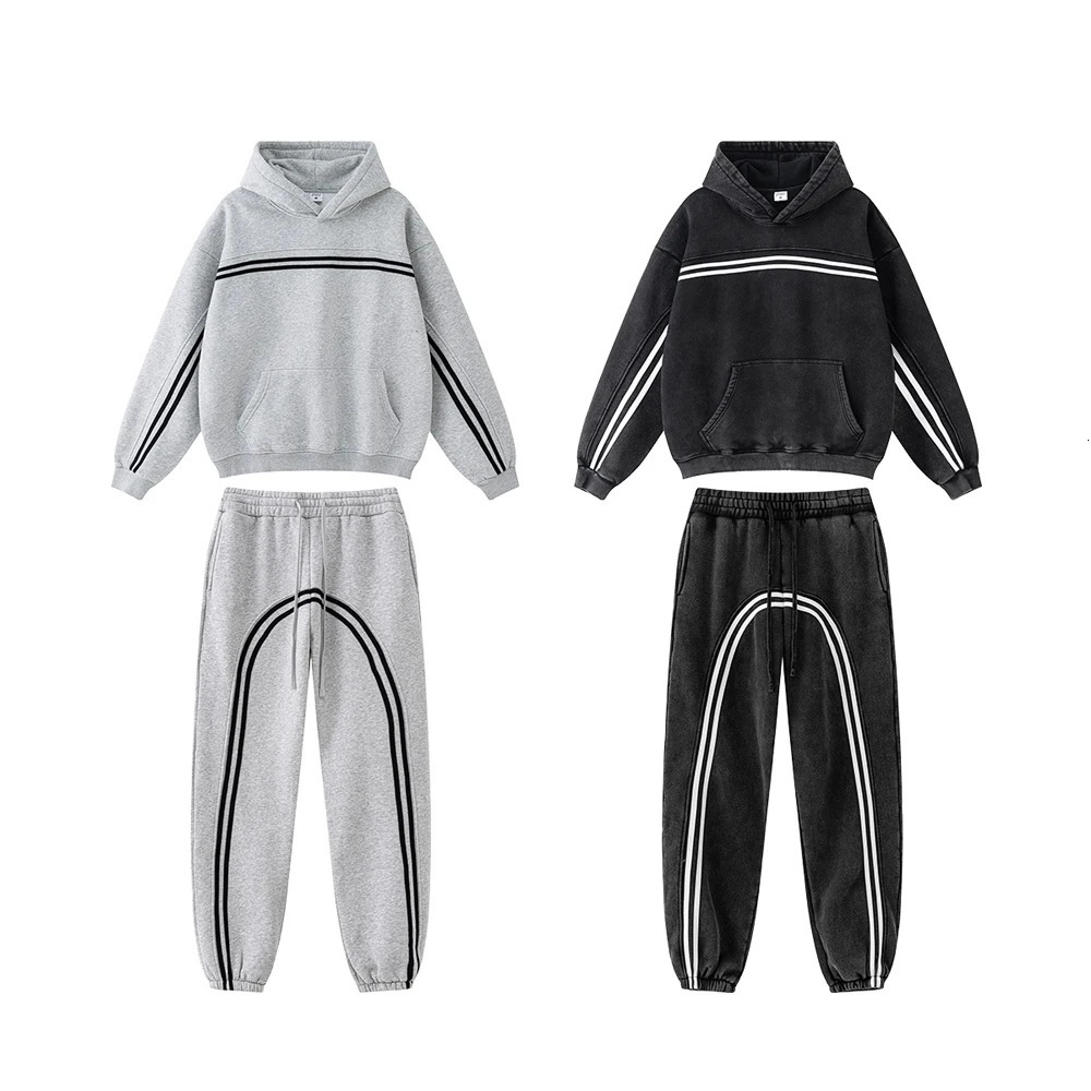 Striped hoodie fleece black grey hooded 241011