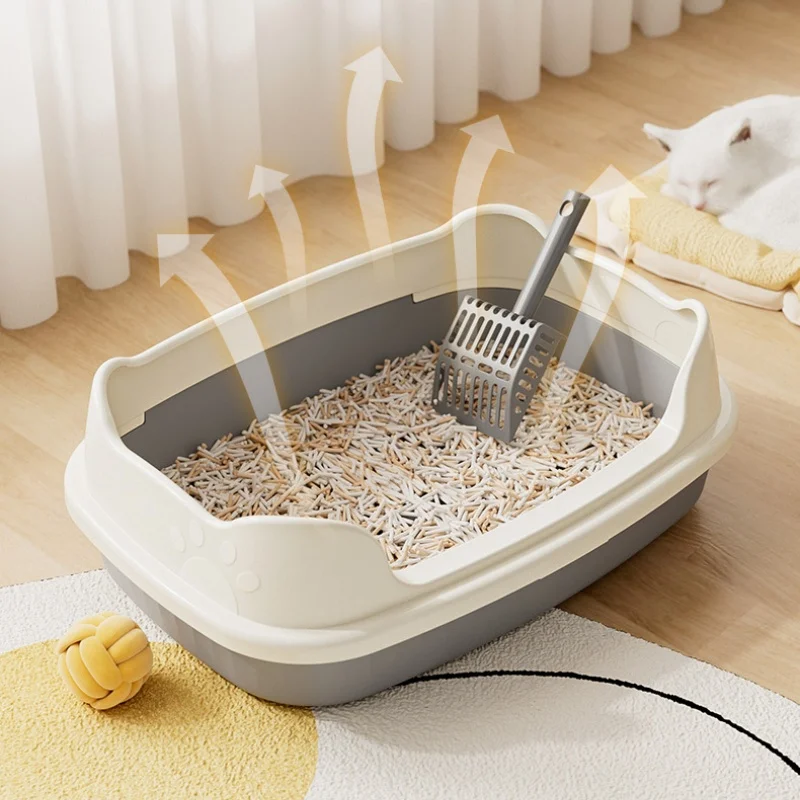 Extra-large Semi-enclosed Litter Box Spatter-proof Cat Toilet Large Kitten Cleaning Supplies Large Cat Poop Bowl Pet Supplies