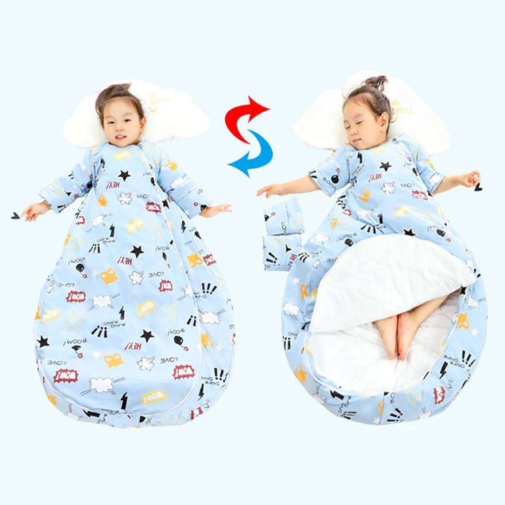 Childrens sleeping bag 25Tog baby winter thick detachable sleeves anti kick blanket bedding pajamas 241007