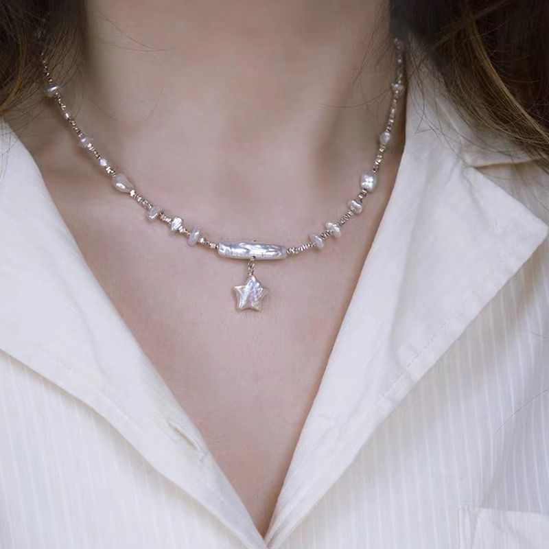 pated Stainless Steel Jewelry Jewellery Pendant Necklace Chain Star Freshwater Pearl Necklace