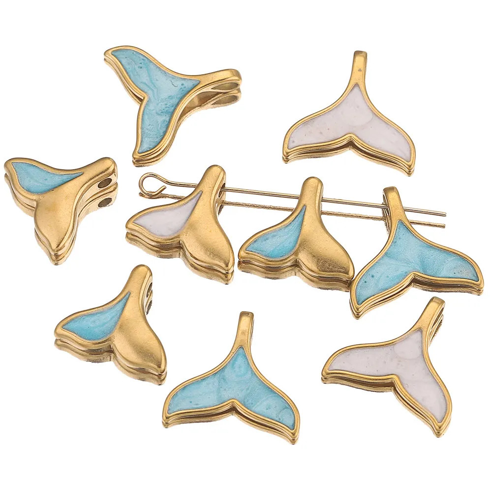 5pcs Lot Stainless Steel Enamel Blue Ocean White Lovely Dolphin Tail Charm Earring for DIY Jewelry Making Necklace Bracelet 241010