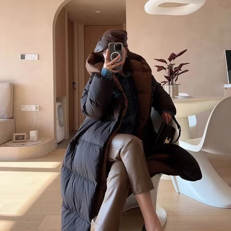 Womens Down Jacket Long Knee Winter Womens Warm Jacket Parker Jacket High end Hooded Fake Two piece Down Jacket 241009