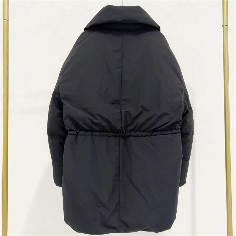 Winter Womens Black Brushed Waist Stand up Down Jacket Y2K High Quality Casual Thick Warm Jacket 241009