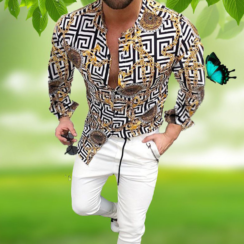 new shirts long sleeve shirt casual plus size lapel top for men button up dress chemise homme blouse Autumn chemisier blusa shirt Luxury printed shirt