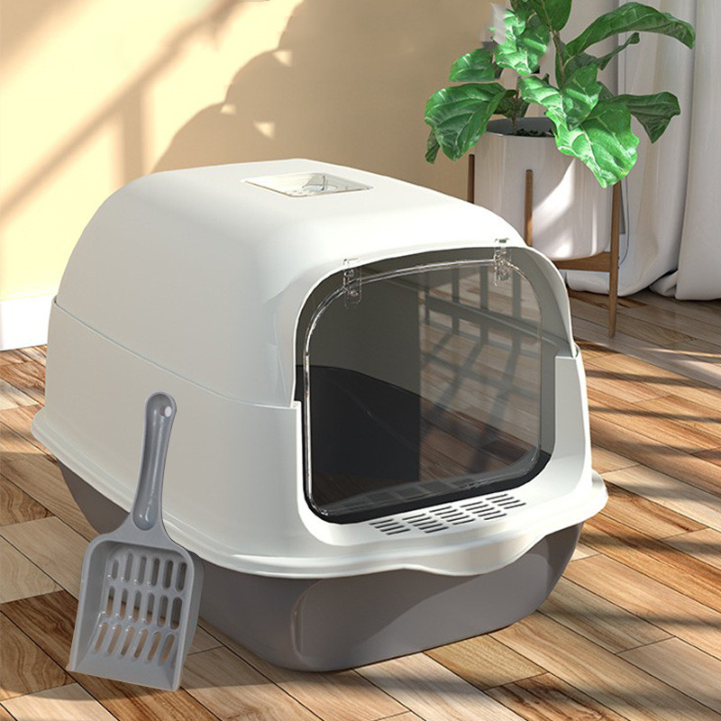 Enclosed Cat Litter Box Fully Spillproof Deodorant Cat Toilet Two-Way Shovel Large Capacity Cat Toilet Litter Box Closed Sandbox