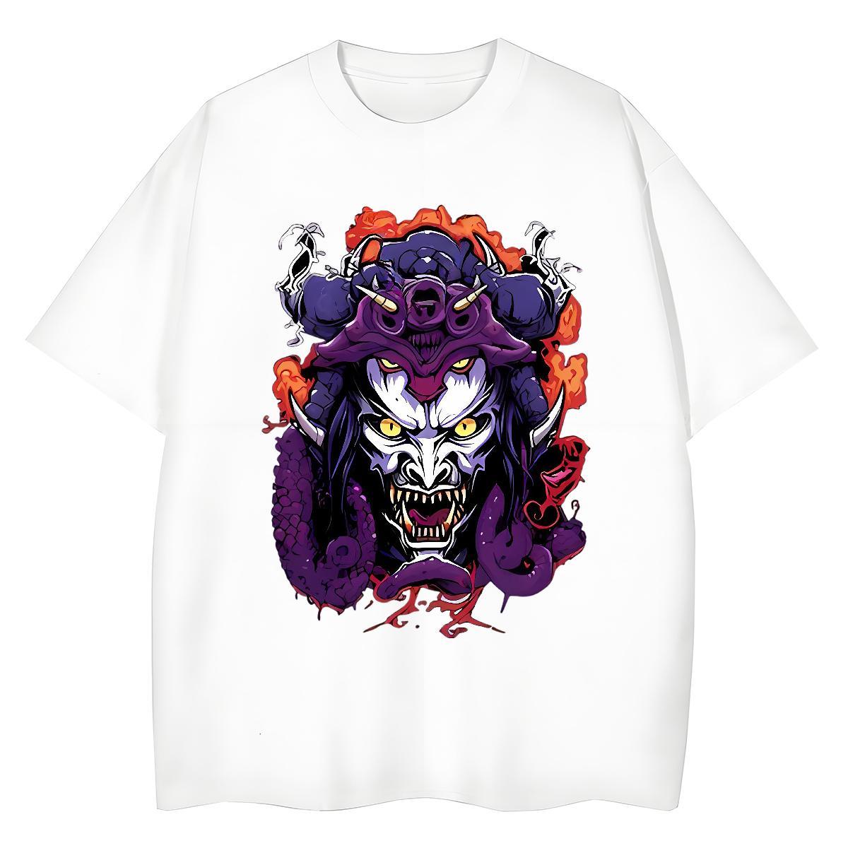 Fashion Casual Women T Shirts 230g Cotton O-Neck Short Sleeve Hip Hop Terror, Purple Dragon,Flame Women Tshirts Female Cartoon Print Tee Shirt