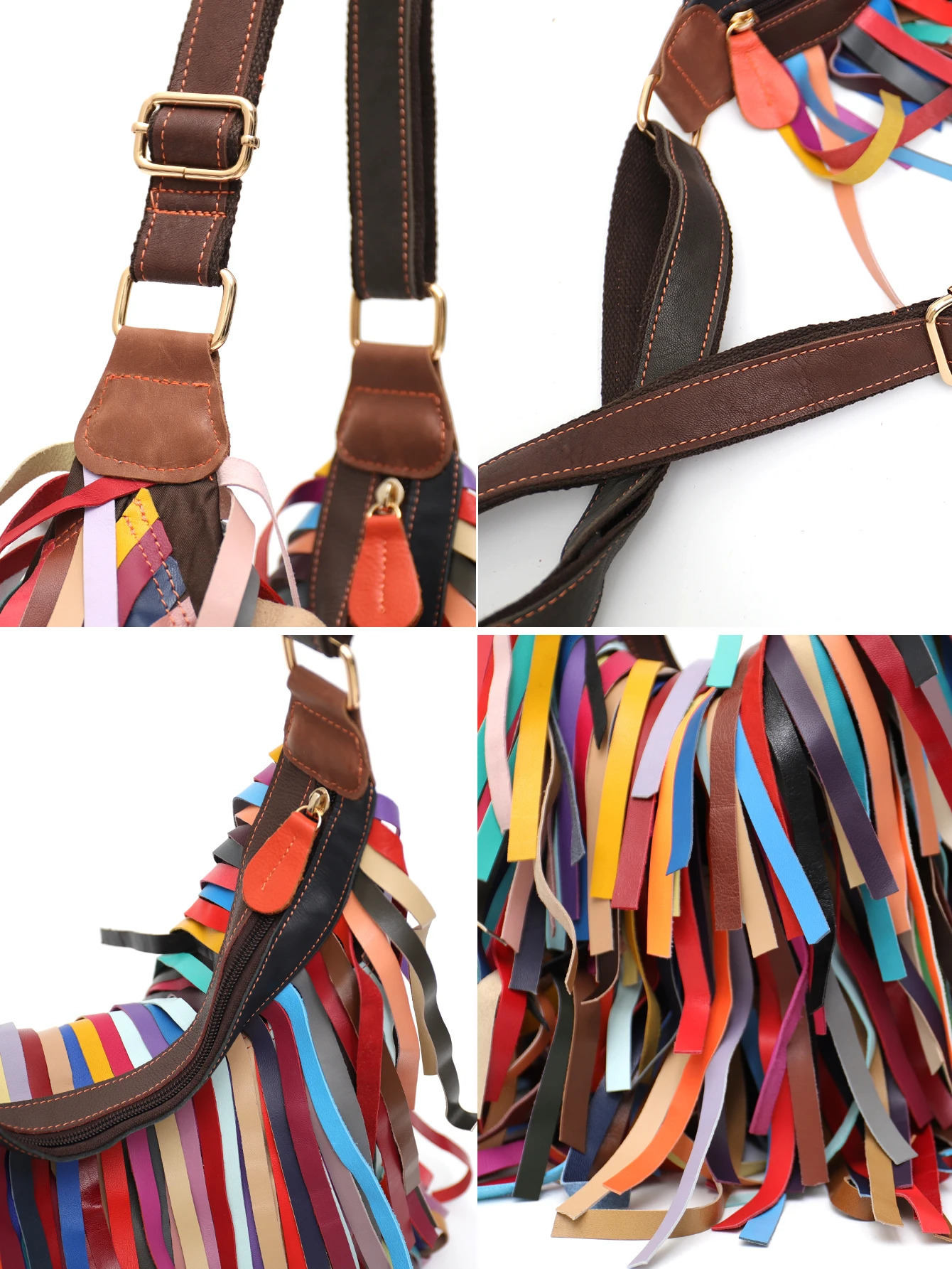 SC Colorful Real Sheepskin Shoulder Bags For Women Large Casual Slouchy Hobo Handbags Patchwork Leather Tassel Cross Body Purses 241008