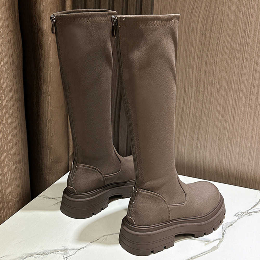 Fashion Boots Womens Long Boots Autumn Winter Thick Martin Boots Soled High Tube Elastic Slim Boots Long Boots Women Shoes 240826