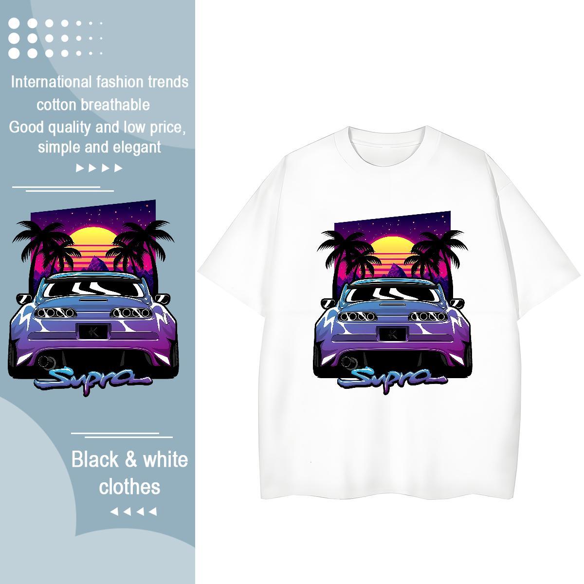 2024 Casual Womens T Shirts 230g Pure Cotton O Neck Short Sleeves Hip Hop car Tshirt for Man Woman Loose Cartoon Floral Printing Tees Shirts