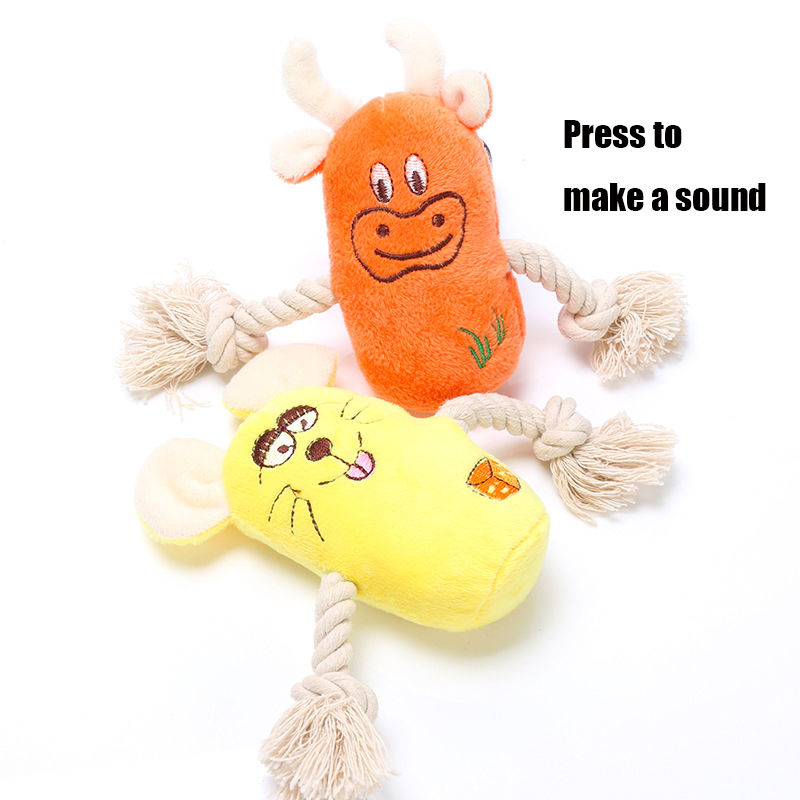 Soft Plush Mouse Pet Chew Toys Animal Rabbit Durable Squeaky Sound Toys For Cat Dogs Interesting Fleece Cattle Pet Squeak Toys