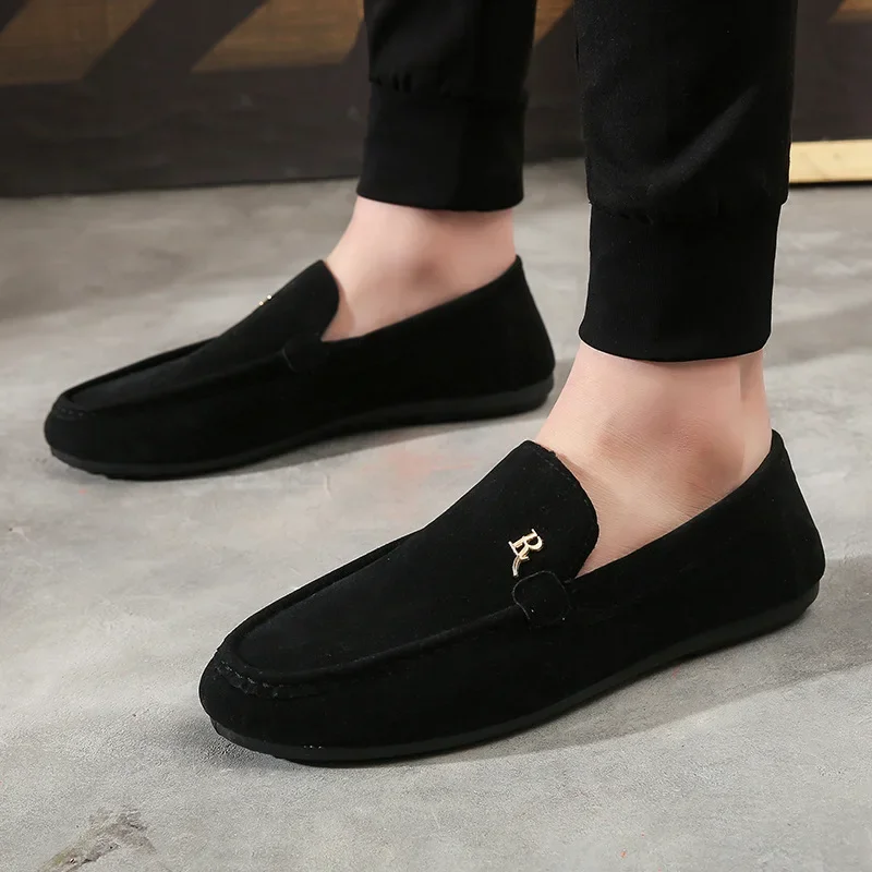 2023 Shoes for Men Soft Comfortable Black Mens Loafers Brand Fashion Slip-On Flats Sneakers Moccasin Driving Casual