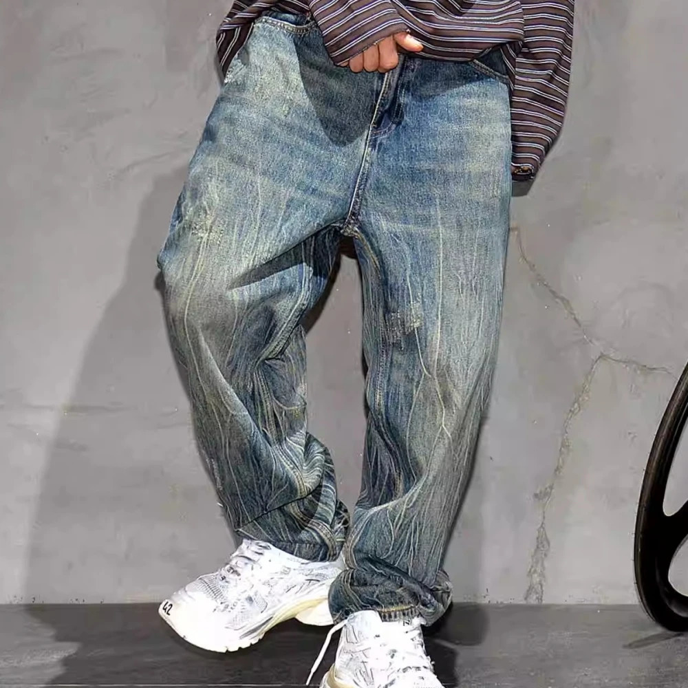 American street skateboard bag jeans mens clothing highquality retro blue commodity pants hiphop denim 241008
