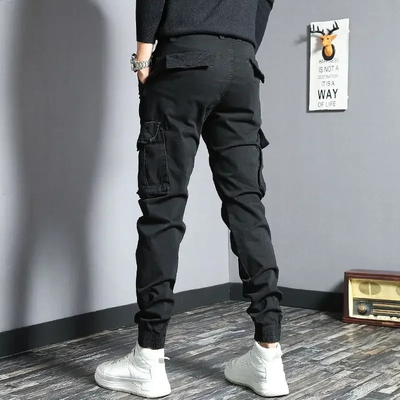 Trouser Mens Pencil Grey Cargo Pants Mens Ultra Thin Stretch Large Emo Cotton Casual Y2k Fashion Korean Style Large 241007