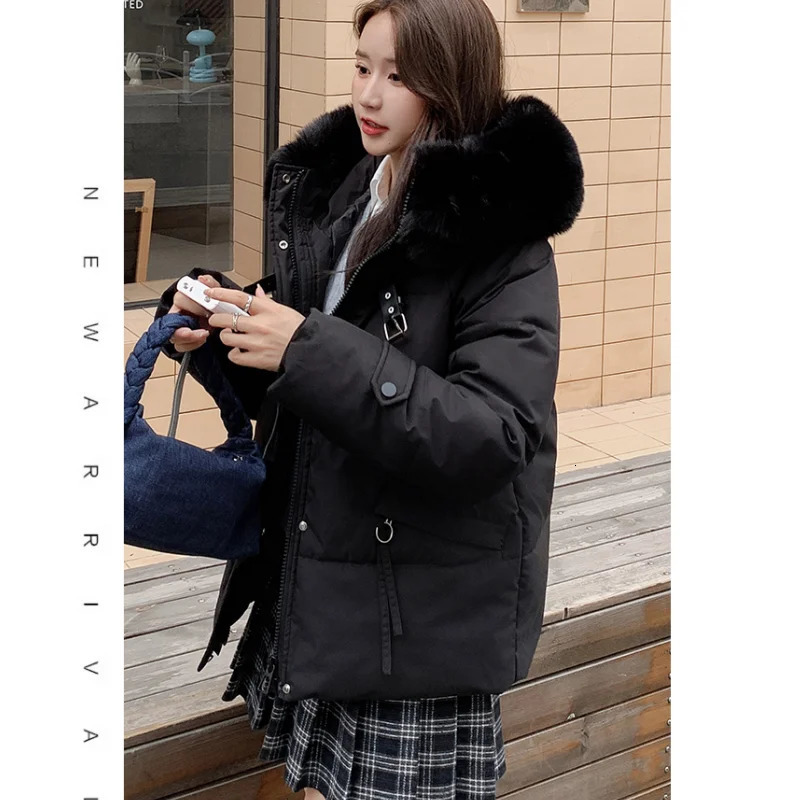 Black down jacket womens hooded fashion American streetwear Y2K style duck down womens winter pink short jacket 241009
