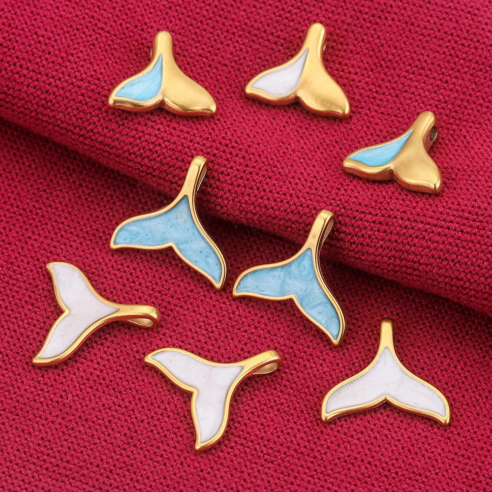 5pcs Lot Stainless Steel Enamel Blue Ocean White Lovely Dolphin Tail Charm Earring for DIY Jewelry Making Necklace Bracelet 241010