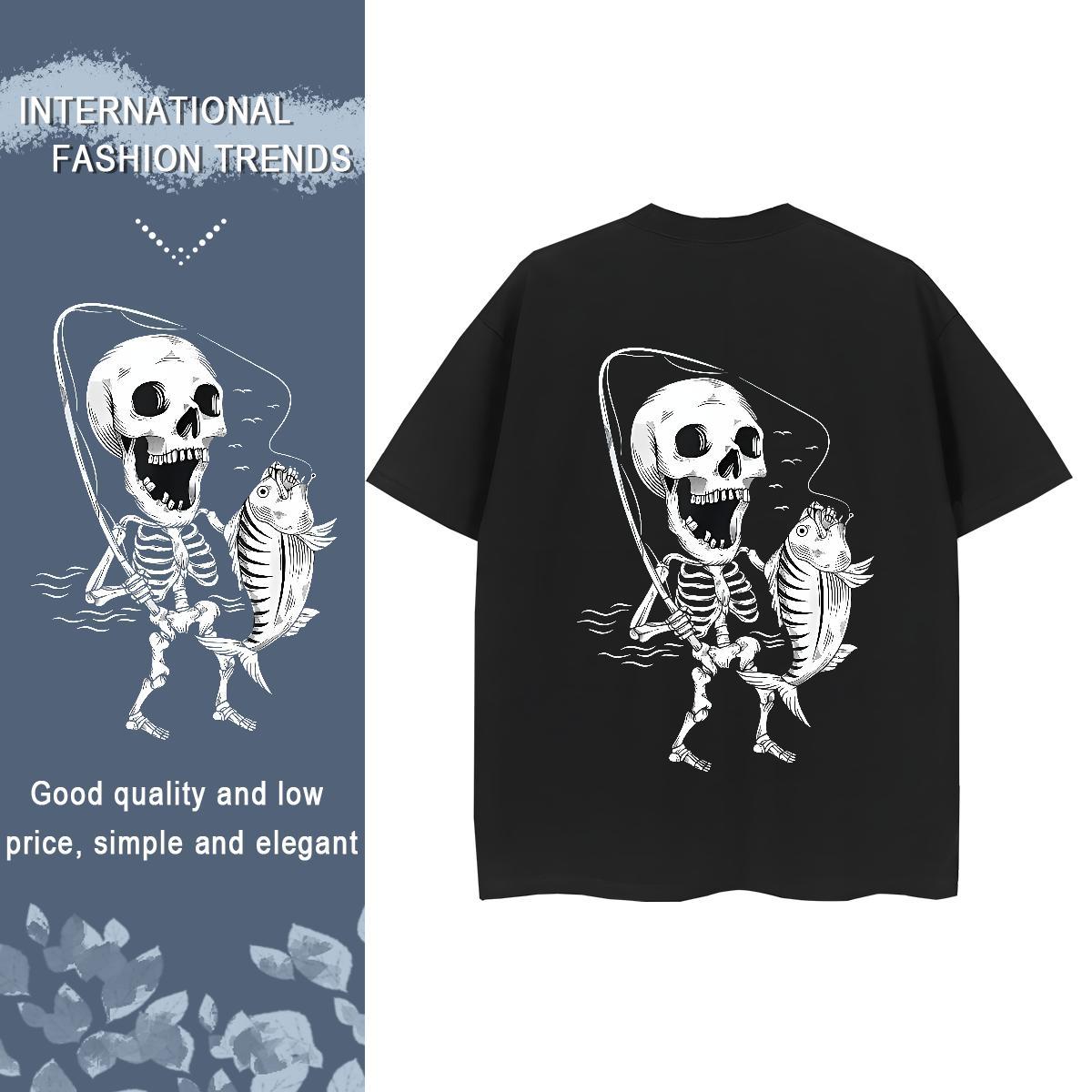 Casual New T-Shirts 100% Cotton 230g Breathable Crew Neck Hip Hop skull Womens Tshirts Designer Oversized Wear