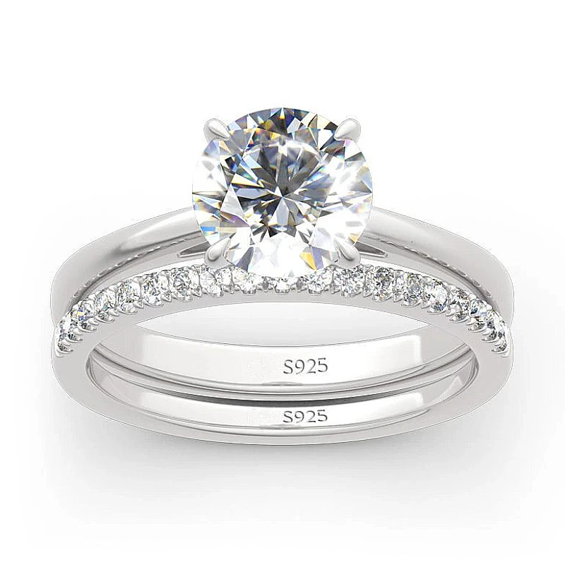 ANZIW 2- All Mo Silica Bridal Ring Set Silver 925 Card Engagement Wedding Ring and Stackable Womens Eternal Band 240929
