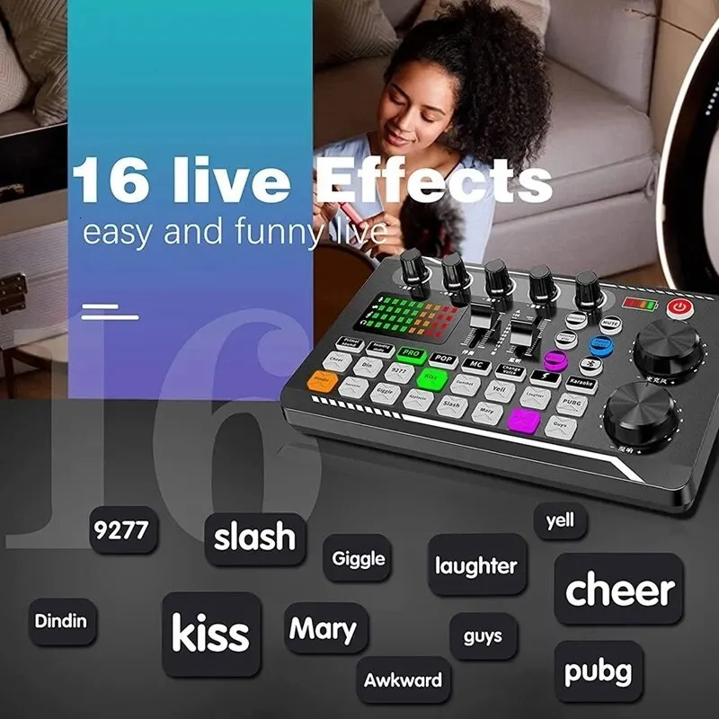 DJ equipment microphone sound card console Studio sound card kit cable telephone mixing computer real-time voice mixer F998 sound card 241009