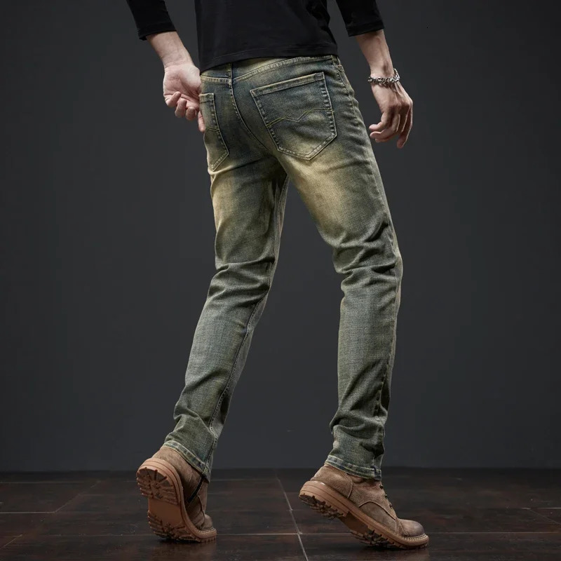 Spring mens classic business jeans straight workwear retro Distressed ultrathin denim pants fashionable casual clothing 241008