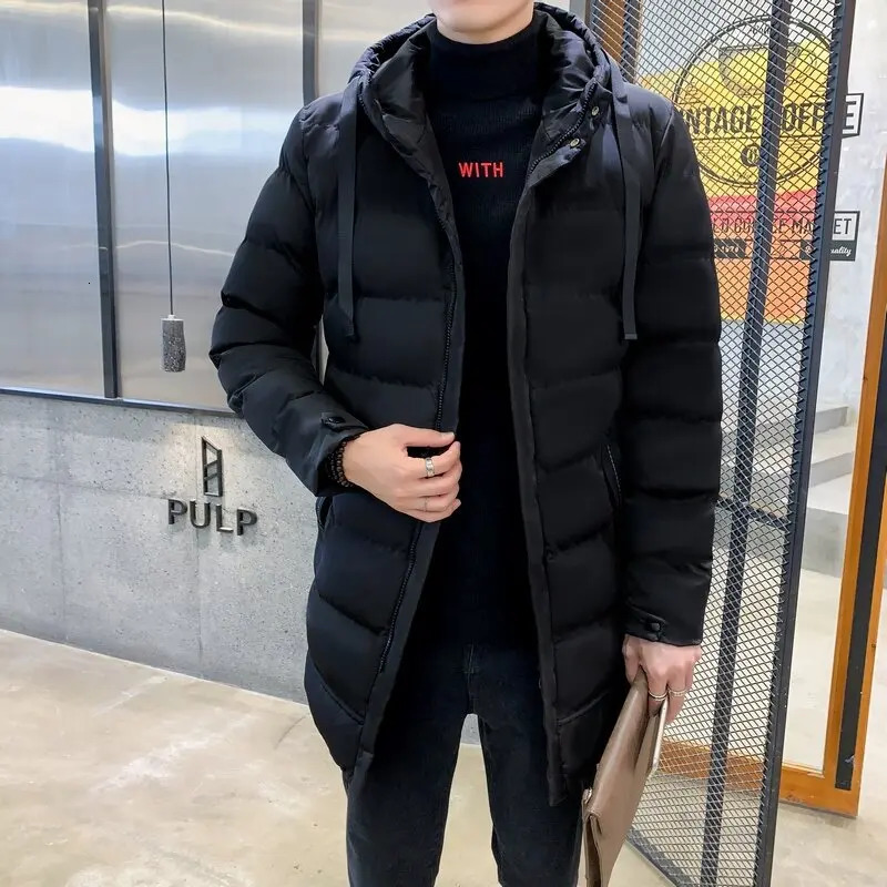 2024 Winter Fashion Solid Color Long Down Coat Mens Casual Loose Thick Warm High Quality Large Size CottonPadded Jacket 241010