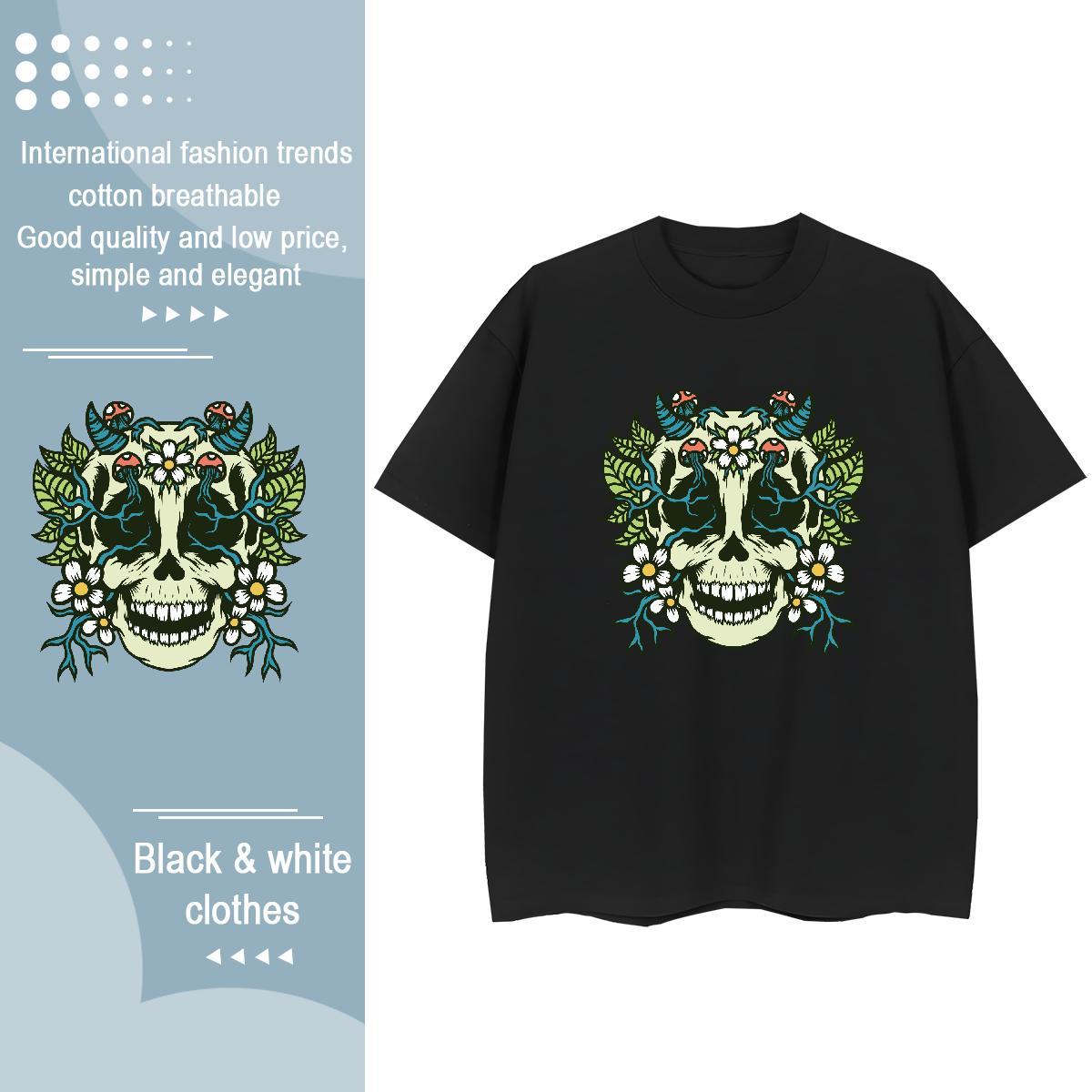 2024 Casual T Shirt For Woman 230g Pure Cotton Breathable Crew Neck Outdoor skull Couples T Shirts Nice Oversized Tees Shirts