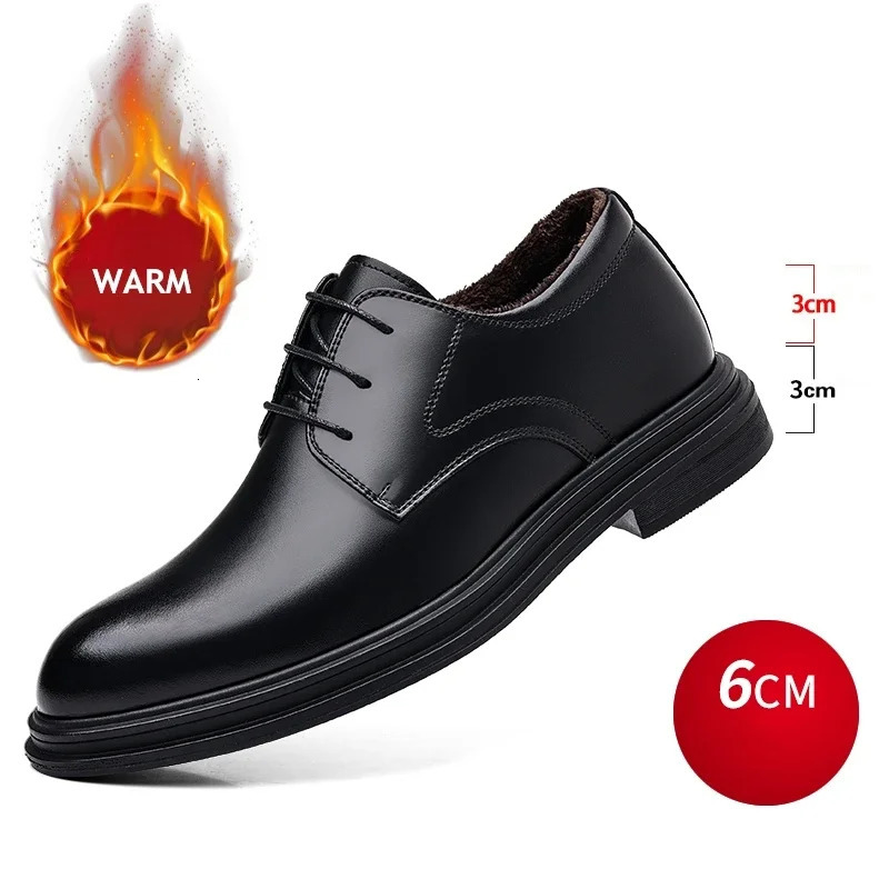Winter mens shoes elevator shoes warm fur casual classic business high leather shoes 8CM 6CM Moccasins taller mens shoes 241007