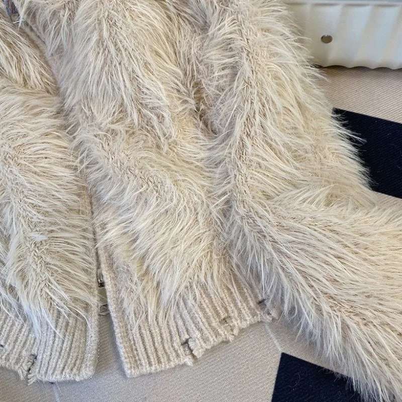 Mink Fur Coat Sweater Jacket Womens Autumn winter 2024 Short Hooded Knitted Cardigan 241009